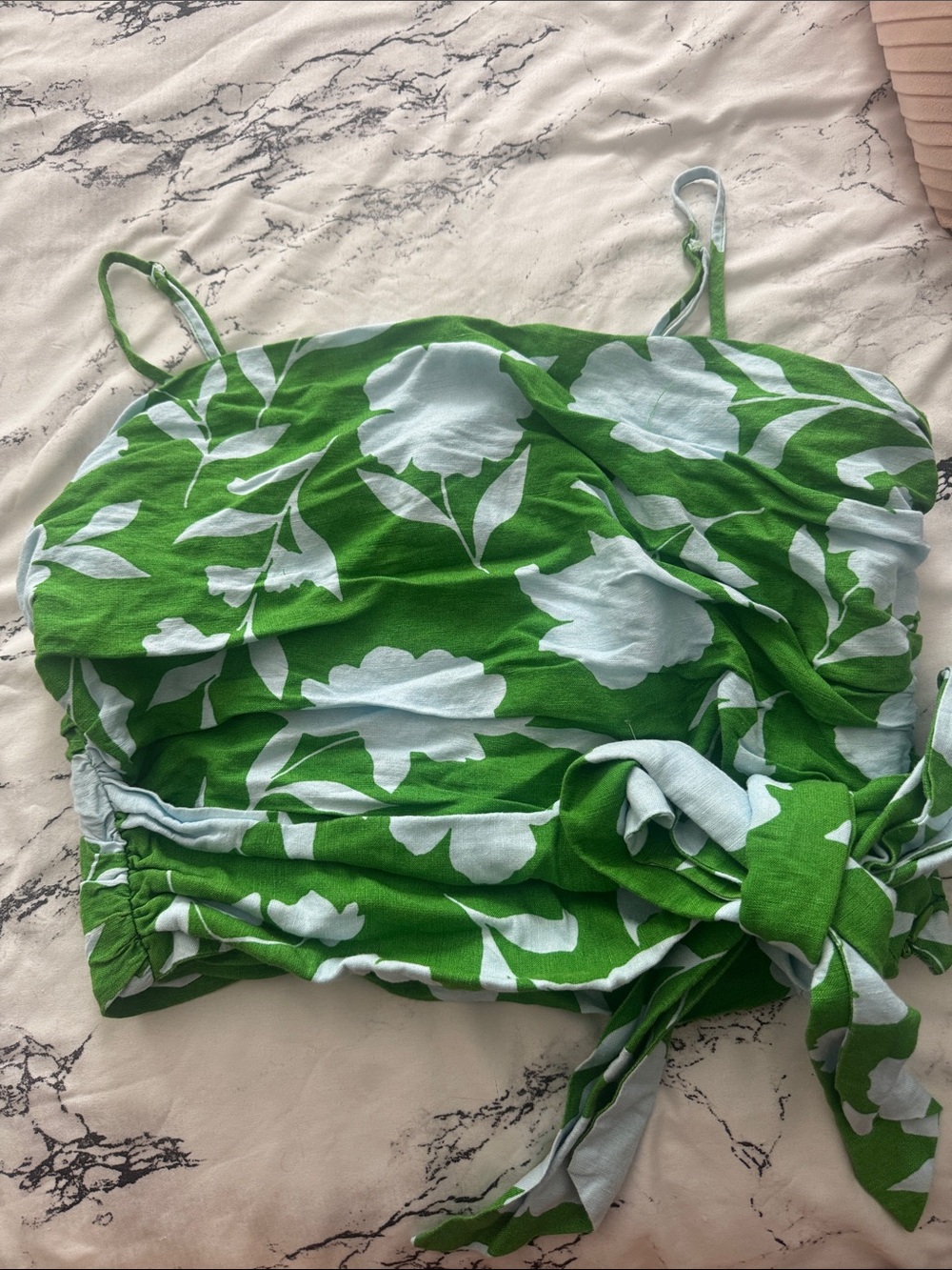 Green Floral Tie-Waist Spaghetti Strap Tank Top